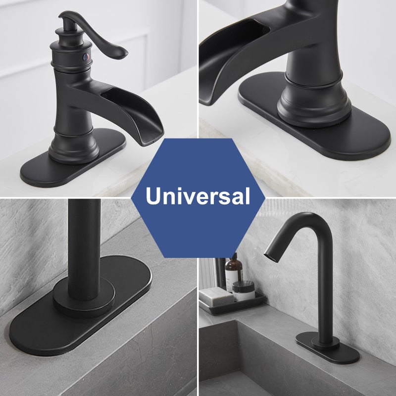 BWE 6.5 Inch Bathroom Vanity Sink Faucet 4" Hole Cover Deck Plate Escutcheon Black Matte - Image 5